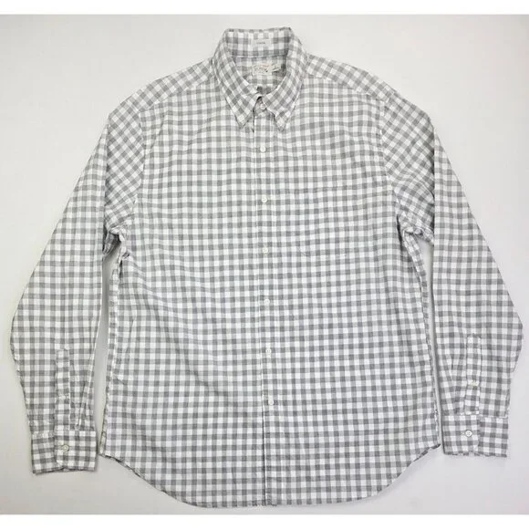 J. Crew Classic Secret Wash Size Large Mens Gray White Check Button Down Shirt - Picture 5 of 9